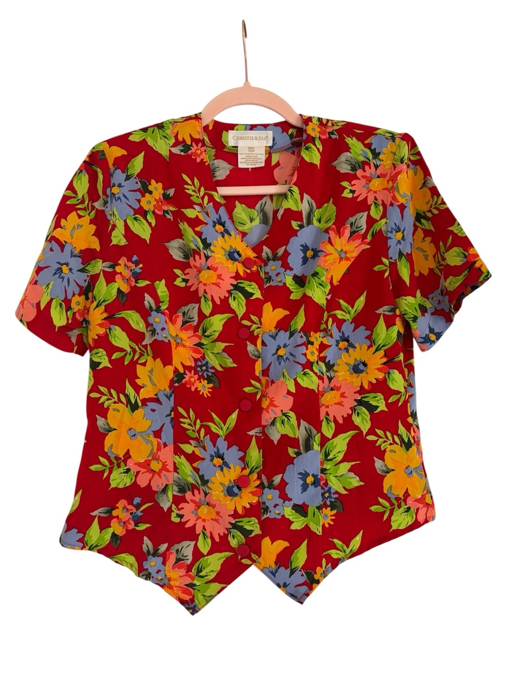 90’s Christie & Jill Short Sleeve Button Down Floral Blouse